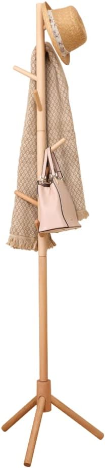 BAOYOUNI Standing Wooden Coat Rack Modern Garment Stand Hall Tree Jackets Hats Purses Hanger Holder with 8 Hooks for Bedroom, Living Room, Entryway, Office 68.5'' H x 16.92'' W - Brown