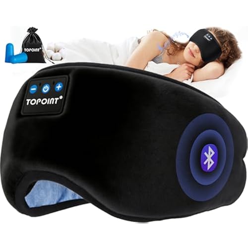 TOPOINT Sleep Mask with Headphones Bluetooth 5.4 Wireless, Sleep Headphones Earphones Earbuds with Microphone HD Speakers Music, Blackout Eye Mask for Sleeping Travel Meditation Men Women Cool Gadgets