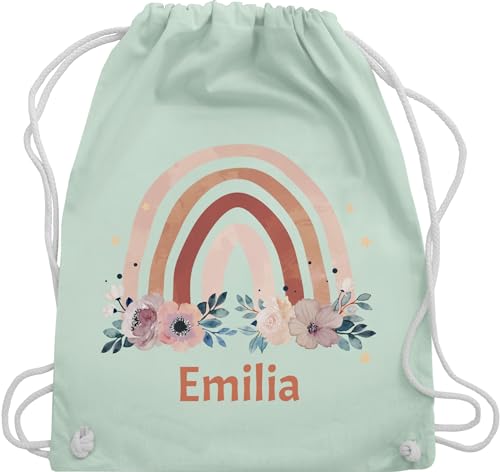 Turnbeutel Rucksack - Boho - Geschenk Regenbogen mit Name personalisiert I Rainbow - Unisize - Pastell Grün - personalisierter beutel kindergartenbeutel bohemian blume stoffbeutel