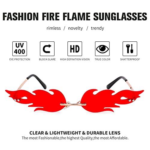 Bouryo Fire Flame Sunglasses for Women Men Retro Fun Rimless Glasses Vintage Fire Shape Halloween Party Eyewear4
