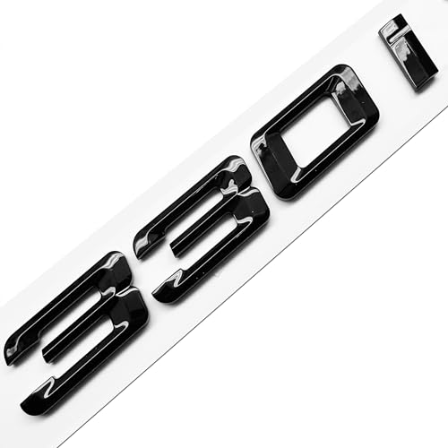 Image of 330i Rear Gloss Black 3D Trunk Lid Car Badge Emblem Decal Number Letter fits on BMW 3 Series with Adhesive Backing