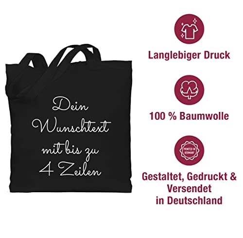 Baumwolltasche - Aufdruck selbst gestalten - Wunschtext I Geschenk personalisiert - Unisize - Schwarz - personalisierte jutetasche stoffbeutel kindergarten 4 zeilen bedruckt beutel