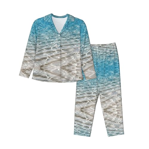 Pyjama femme eau de mer ensemble manches longues à poches contre les nuits fraîches