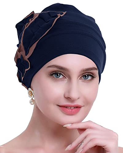 Osvyo Cotton Chemo Hat Beanie Headwear For Women-Soft Cap Cancer For Hair Loss Navy Blue #TOP11