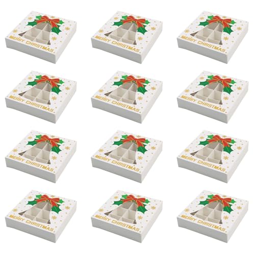 12pcsクリスマスチョコレートギフトボックス12スロットペーパーパッケージクッキーキャンディーウェディングクリスマスお祝いのために分割されたチョコレートディスプレイボックス