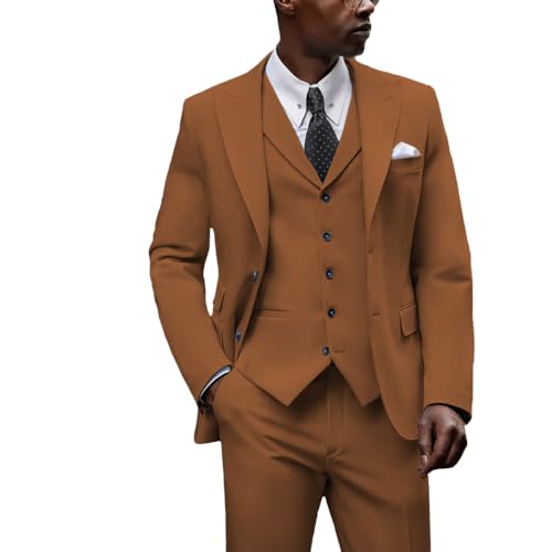 Men's Suit 3 Piece Tuxedos Waistcoat Two Button Solid Blazer Groomsmen Slim Fit Jacket Pants Set