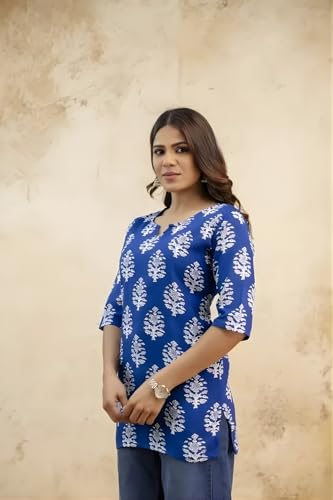 Image of Women's Short Kurti in TopsTunic Rayon Cotton Blend | Ladies Ethnic Tunic