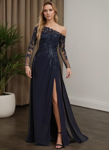 Laces Applique Mother of The Bride Dresses Long Sleeve Mother of The Groom Dress with Slit Wedding Guest Dress3