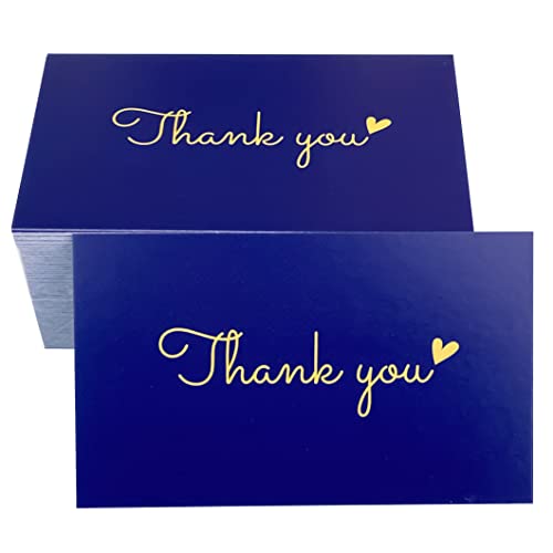 RXBC2011 100 Little Thank You Cards Gold Heart Design Bulk Thank you Notes for All Occasions 3.5 x 2 Inch Navy Blue