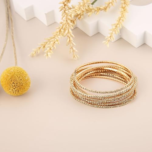 HZMAN 10 Pcs Tennis Bracelets Set for Women 14K Gold Plated Dainty Cubic Zirconia Adjustable Stackable Stretch Bracelet Wedding Party Jewelry Gift4