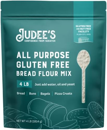 Judee's All Purpose Gluten Free Bread Flour Mix 4 lb - Make Homemade Bread, Pizza Crusts, Bagels, Buns, English Muffins, Focaccia and More - Great for Baking and Cooking