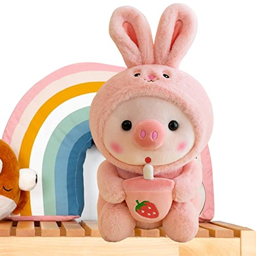 Hagar Juguete de peluche grande | té de leche de cerdo - Juguete suave y cómodo para abrazo de dibujos animados con ranas, tigres, conejos, unicornios, ropa, juguete de peluche para niños