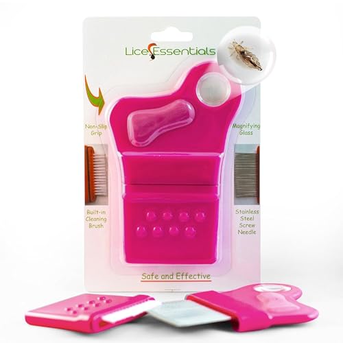 Lice Essentials Treatment Comb - Made of Stainless Steel with Grooved Teeth, for Head Lice and Nit Removal with 5X Magnifying Gl