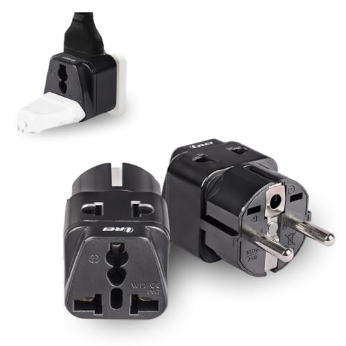 OREI India to Europe (Schuko) Plug - Type E/F Europe Plug Adapter - 2 in 1 Universal Adapter for Europe, Perfect for Laptop, Camera, Charger - CE, RoHS - 2 Pack - Black.