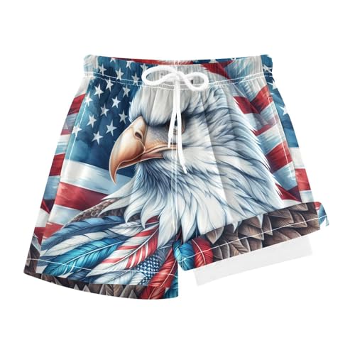 American Flag Eagle Boys Swim Trunks with Compression Liner Quick
