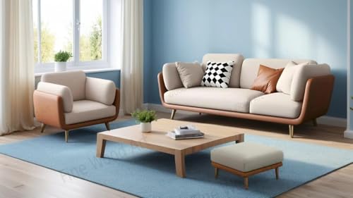 Image of Chesterfield Velvet Upholstery 3-Seater with Armchair and Footrest, Design in 3+1+Footrest Sofa for Living Room, Bedroom, Hallways (Beige Velvet & Brown Letherette)