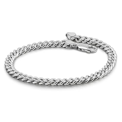 Dankadi Bracelet Cubain Fin Large 3MM 4MM en 925 Argent Sterling, Gourmette Souple Chaîne Cubaine Maille Fine Rock Punk Hip Pop Miami Cadeau Bijoux Fête...