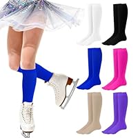 Sucrain 6 Pairs Ice Skating Socks Figure Skating Socks High Tight Knee Nylon Roller Skate Sock for Women Girl (Multi Color)