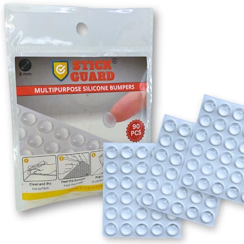 StickGuard Clear Self-Adhesive Cabinet Door Bumpers (Pack of 90) Noise Dampening Scratch-Resistant Silicone Pads for Drawers Doors Furniture and More Invisible Protective Cushion