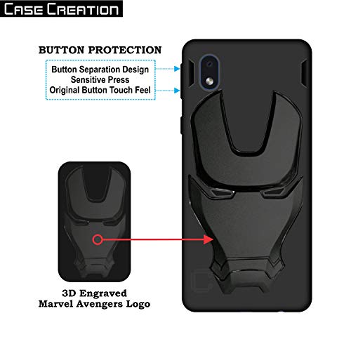 Image of COVERLY Official 3D Smooth Feel Avenger Logo Mask Soft Rugged Grip Iron Man Engraved Cartoon Movie Engraved Silicone Rubber Matte Back Cover for Samsung Galaxy M01 (2020) - Black
