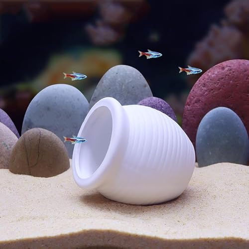 Image of White Betta Fish Tank Accessories Decor Ceramic Jar Cute Shrimp Shelter House Ornaments Aquarium Hideout Caves Landscape Decorations for Small Fish to Breed Hide (Large)