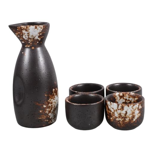 Unomor Rice Wine Pot Sake Cups Set Japanese Sake Serving Kit 4 Cups Pot Ceramic Material
