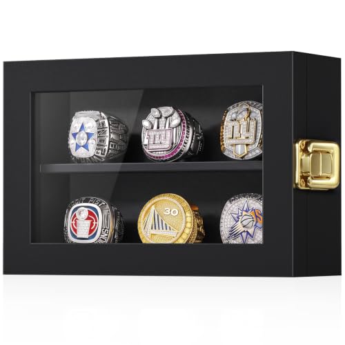Image of TJ.MOREE 9 Rings Championship Ring Display Case 4.7x7 Wall Mount Wooden