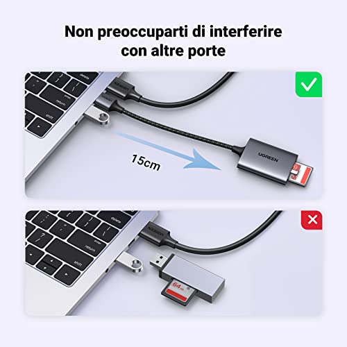 UGREEN USB 3.0 Lettore di Schede SD/TF, Adattatore SD Micro SD USB 3.0 in Allumino, 5 Gbps Card Reader USB 3.0 Compatibile con MacBook Pro 2023 M2, MacBook Air M2/M1, iMac 2021, ASUS, HP, Acer