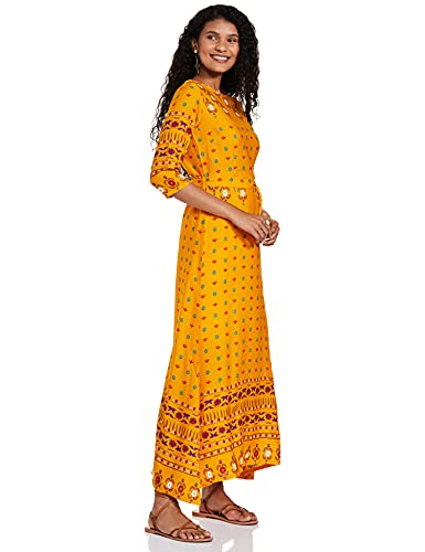 Image of plusS Georgette A-Line Dress (LDR4668-OCHERPRINT Yellow 2XL)