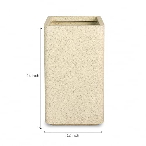 Image of ROTO Box Square Planter Pot Set | Premium LLDPE Outdoor Indoor Plant Pots | Modern Decorative Garden Planters for Home Balcony Office Patio (Dot Cream, 3 - (12X12X24 inch), Set of 1)