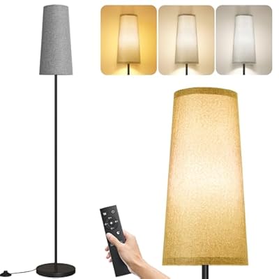 SUNMORY Floor Lamps for Living Room/Bedroom/Office, Standing Lamp with Remote Control, Dimmable Tall Lamp, Suitable for Modern/Boho/Farmhouse and Other Home Decor Styles, Black+Gray Lampshade