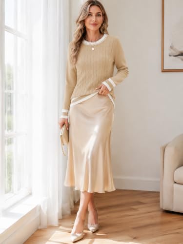 Image of Rapbin Women's Contrast Trim Knit Sweater Long Sleeve Crew Neck Pullover | Color Block Soft Lightweight Regual fit,Business Casual Work,Fashion Versatile Fall Spring Outfits,Winter Layer Clothing