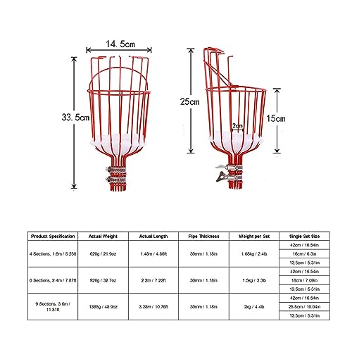 Fruits Catcher Tree Picker, Stainless Steel Fruit Picker with Basket, Firm Grip Orange Picker Pole, Lightweight Fruit Picking Tool for Mango, Lemon, Avocado, Persimmons (6