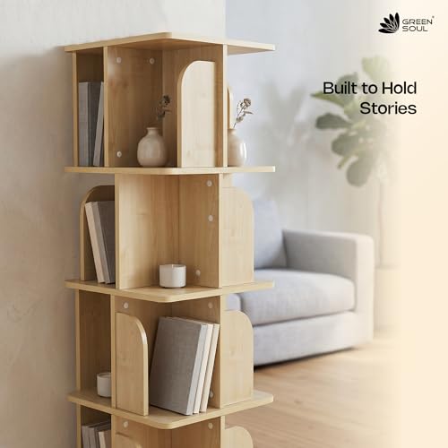 Image of Green Soul BookNest 5 Shelves Engineered Wood Rotating Book Shelf | Multipurpose Wooden Bookshelf for Home, Bedroom, Living Room, Study Room, Kids Room | Storage | 3 Year Warranty (Oak)