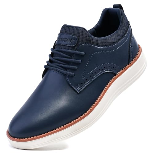 Men's Dress Sneakers Leather Oxfords Shoes Business Wingtip Casual Walking Blue