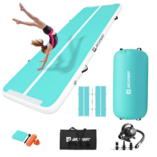 AKSPORT Airtrack mit Air Roll Aufblasbar Gymnastikmatte Turnmatte Air Tracking Matte 3m mit rolle mit Luftpumpe für Hause/Yoga/Cheerleading/Tumbling/Rückwärtsbeugen