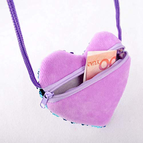 FunPa Bolsa tiracolo infantil com 6 peças, lantejoulas, formato de coração, bolsa transversal, porta