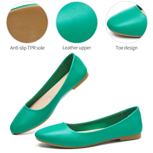 hash bubbie Women's Flats Shoes Ballet Flats Dress Shoes Comfortable PU Leather Slip on Shoes for Women(Green.US7) by hash bubbie - Used condition - Image 8