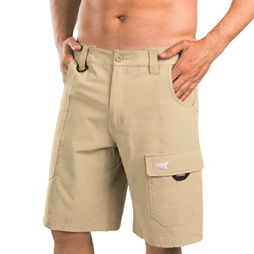 KastKing Rekon Mens Fishing Cargo Shorts Quick Dry Casual Hiking Shorts for Men Travel Golf Camping Tactical Khaki 36