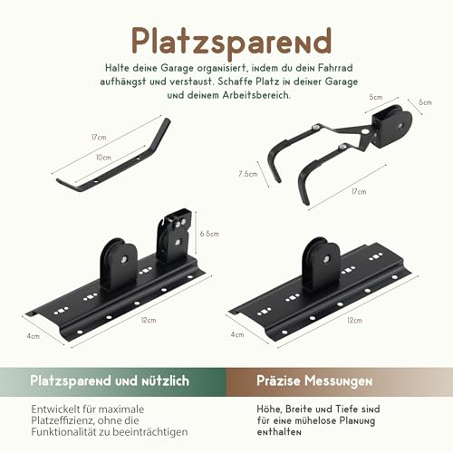 Recalma Fahrradlift Flaschenzug, Fahrrad Deckenhalterung, Tragkraft bis 60 kg, Fahrradhalterung Seilzug Für fahrräder und E-Bikes, Deckenlift Fahrradaufhängung Wand, Universalle Fahrrad Halterungen