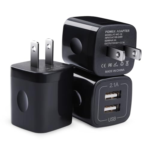 Black USB Wall Adapter Charging Block 3Pack Dual Port 2.1A Fast Wall Charger Brick Base Cube USB Plug Outlet Phone Charger Box for iPhone 16e 16 Pro 15 14 13 12 11 XS Max XR X 8 7 6 iPad Samsung