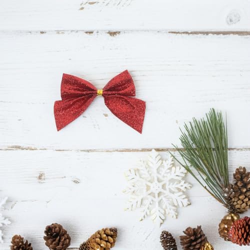 Lazos rojos de Navidad para decorar el árbol de pie y guirnaldas en casa 7