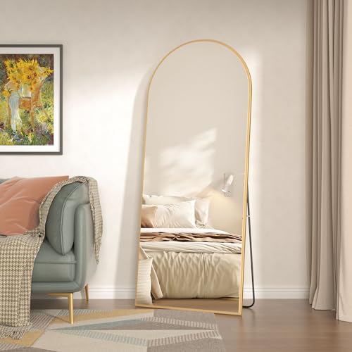 Miniatura 3 de Cassilando Espejo De Cuerpo Entero, 165 X 60 Cm, Espejo Curvado, Espejo De Suelo Con Soporte, Colgante O Apoyado En La Pared, Espejo De Pie, Espejo Grande Para Dormitorio Dorado