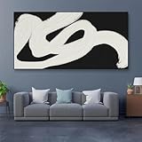  KDXAOBEI Grand tableau mural noir encadré prêt à accrocher, peinture abstraite en noir et blanc, décoration murale moderne pour la maison, 21 x 40 cm, avec cadre noir