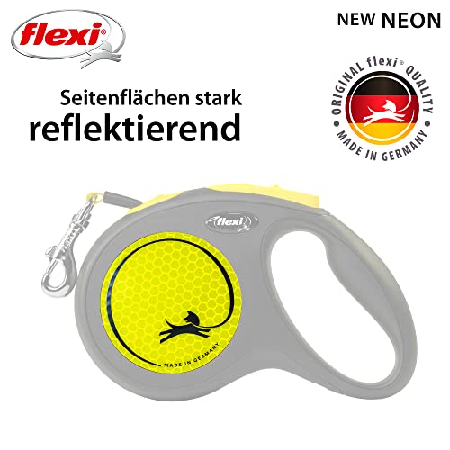 flexi® Neon M Gurt 5 m schwarz, Gurt in neon-gelb, Roll-Leine für Hunde bis 25 kg