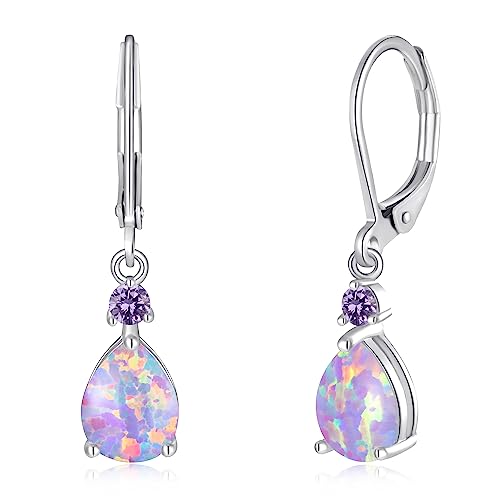 CiNily Leverback Opal Dangle Drop Earrings For Women Girls 14K Gold Plated Teardrop Earrings