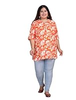 Swasti Women Plus Size Regular Sleeves Floral Printed Top Orange (54)