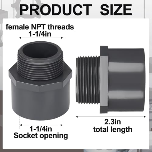 Image of 4 Pcs 1-1 /4 Inch PVC Pipe Fitting Male Adapter Schedule 80 Socket x Npt Compatible with 836 Series Heavy Duty Industrial Grade Corrosion Resistant Plumbing Irrigation Connector for Water