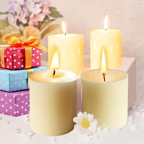Image of Pure Source India Vanilla Scented Pillar Candle 3x3 inch Smokeless & Dripless Wax Candles for Home Decor and Light Festivals (Set of 4)