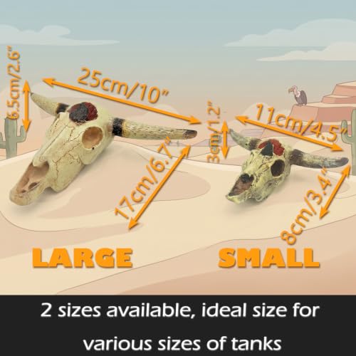 Image of Fish Aquarium Tank Hideout Decor Decorations Bull Skull Tank Decor Cave Animal Large Reptile Bones Snake for Desert Terrarium Ornament